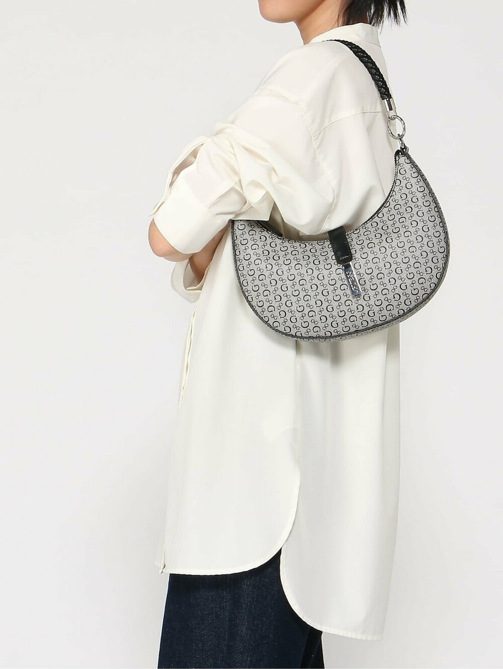Guess Black & Gray Crescent Logo Shoulder Bag - Picture 6 of 8